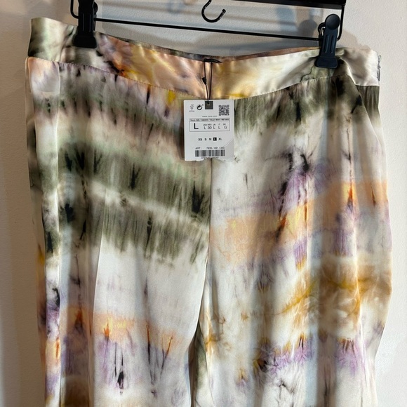 ZARA Sz L Tie Dye Trousers Flare Satin Slinky Flowy Hippie Festival Vibes NEW - Picture 3 of 11